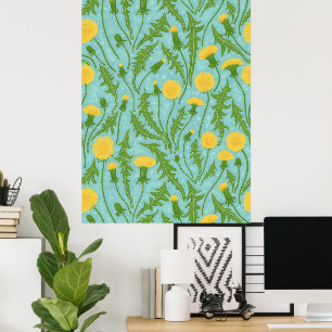 Paardenbloemen, groen, geel en blauw poster