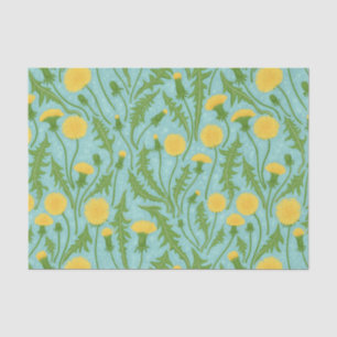 Paardenbloemen, groen, geel en blauw tissuepapier