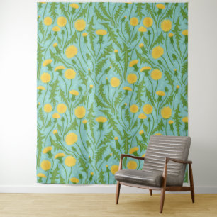 Paardenbloemen, groen, geel en blauw wandkleed