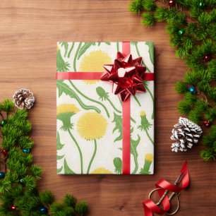 Paardenbloemen, groen, geel en wit cadeaupapier