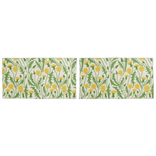 Paardenbloemen, groen, geel en wit kussensloop (Voorkant-Set)