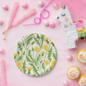 Paardenbloemen, groen, geel en wit papieren bordje (Feest)