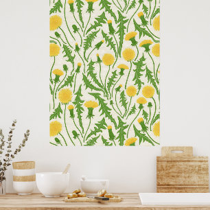 Paardenbloemen, groen, geel en wit poster