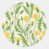 Paardenbloemen, groen, geel en wit ronde sticker (Voorkant)