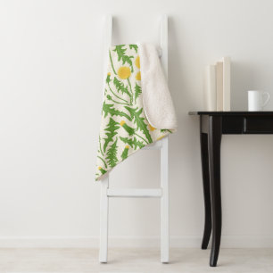 Paardenbloemen, groen, geel en wit sherpa deken