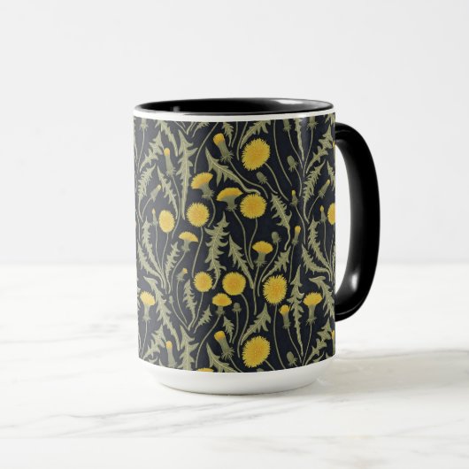 Paardenbloemen, groen, geel en zwart mok (Voorkant rechts)