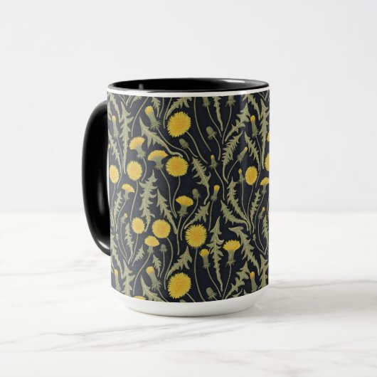 Paardenbloemen, groen, geel en zwart mok (Voorkant links)