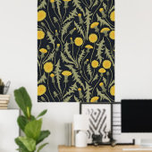 Paardenbloemen, groen, geel en zwart poster (Thuiskantoor)