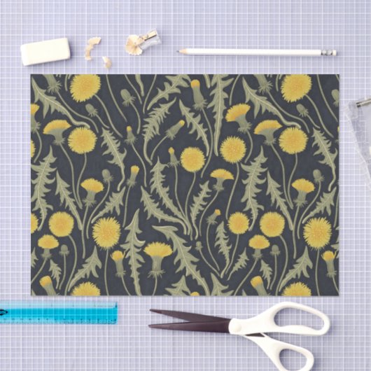 Paardenbloemen, groen, geel en zwart tissuepapier (Craft)