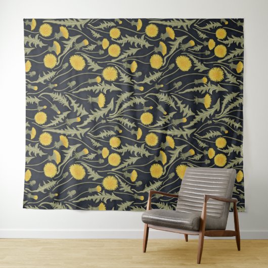 Paardenbloemen, groen, geel en zwart wandkleed (In Situ (horizontaal))