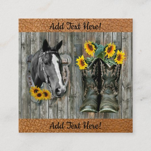 Paardenbloemen Hoefijzer Cowboylaarzen Zonnebloeme Vierkante Visitekaartje (Voorkant)