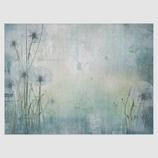 Paardenbloemen in een Blue Haze Decoupage Tissuepapier (Voorkant)