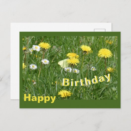 Paardenbloemen & Madeliefjes Grasveld Verjaardagsa Briefkaart (Voorkant / Achterkant)