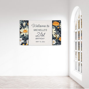 Paardenbloemen Madeliefjes Navyblauw 21e Verjaarda Spandoek
