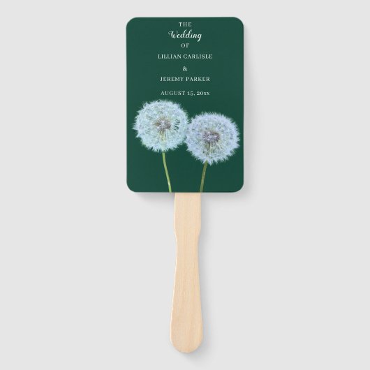 Paardenbloemen, paardenbloem klokken groen bruilof handwaaier (Voorkant)