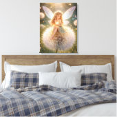 Paardenbloemfee in de gloeiende weide canvas afdruk (Insitu (Slaapkamer))