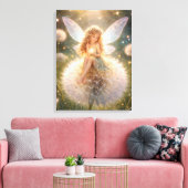 Paardenbloemfee in de gloeiende weide canvas afdruk (Insitu (Woonkamer))