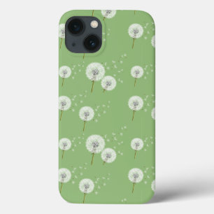 Paardenbloempatroon op groene achtergrond iPhone 13 hoesje