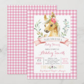 Paardenboerderij baby shower uitnodiging roze (Voorkant / Achterkant)