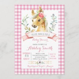 Paardenboerderij baby shower uitnodiging roze