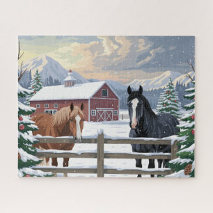 Paardenboerderij in de winter legpuzzel