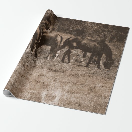 PaardenBoerderij land Rustic Sepia Western Cadeaupapier (Uitgerold)