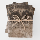 PaardenBoerderij  land Rustic Sepia Western Inpakpapier Vel (In situ)