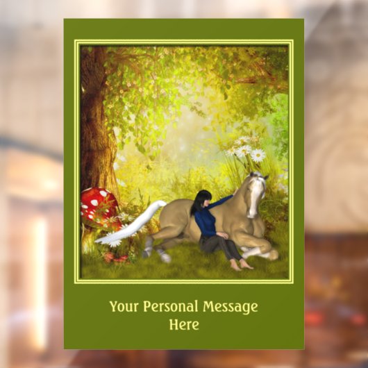 Paardenbos en meisje-Fantasy-bos, gepersonaliseerd Raamsticker (Vel 2)