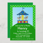 Paardencarrousel, Carnival Circus Birthday Party Kaart (Voorkant / Achterkant)