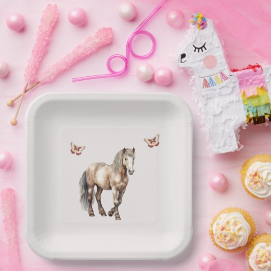 Paardencrème Vlinders Verjaardag Papieren Bordje (Feest)