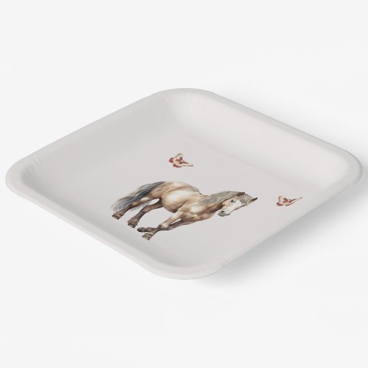 Paardencrème Vlinders Verjaardag Papieren Bordje (Gebogen)