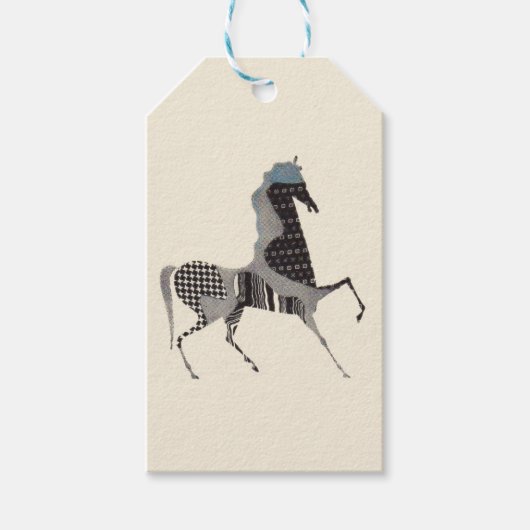 paardendrukwerk in patchworkstijl cadeaulabel (Voorkant)