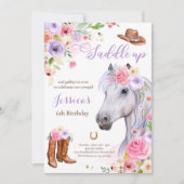 Paardenfeest Cowgirl Lila Floral Birthday Kaart (Voorkant)