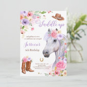 Paardenfeest Cowgirl Lila Floral Birthday Kaart (Staand voorkant)