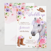 Paardenfeest Cowgirl Lila Floral Birthday Kaart (Voorkant / Achterkant)