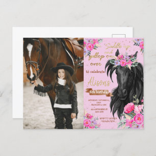 Paardenfeest Cowgirl roze Floral Birthday Briefkaart