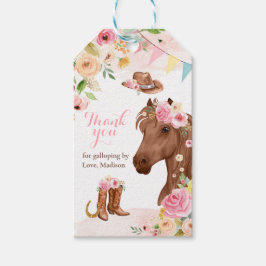 Paardenfeest Cowgirl roze Floral Birthday Cadeaulabel