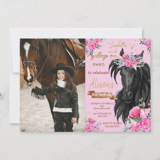 Paardenfeest Cowgirl roze Floral Birthday Kaart (Voorkant)