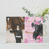 Paardenfeest Cowgirl roze Floral Birthday Kaart (Staand voorkant)