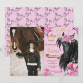 Paardenfeest Cowgirl roze Floral Birthday Kaart (Voorkant / Achterkant)