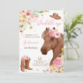 Paardenfeest Cowgirl roze Floral Birthday Kaart (Staand voorkant)