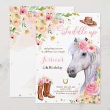 Paardenfeest Cowgirl roze Floral Birthday
