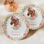 Paardenfeest Cowgirl roze Floral Birthday Papieren Bordje<br><div class="desc">Paardenfeest Cowgirl Roze sierpapier Alle design zijn © PIXEL PERFECTION PARTY LTD</div>