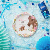 Paardenfeest Cowgirl roze Floral Birthday Papieren Bordje (Feest)