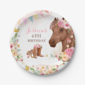 Paardenfeest Cowgirl roze Floral Birthday Papieren Bordje (Voorkant)