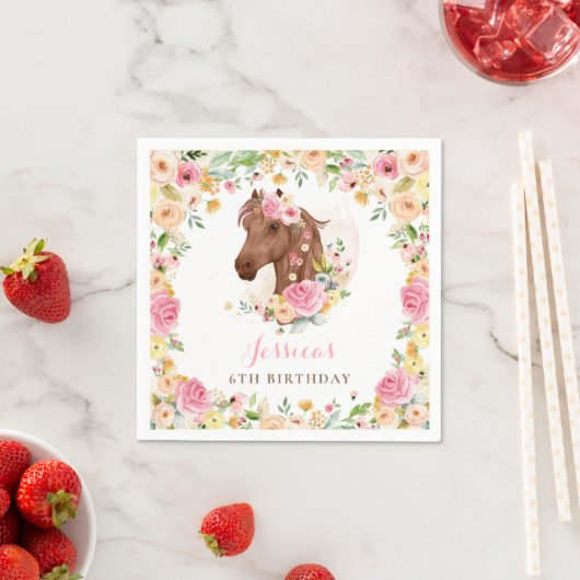 Paardenfeest Cowgirl roze Floral Birthday Servet (Insitu)