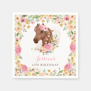 Paardenfeest Cowgirl roze Floral Birthday Servet
