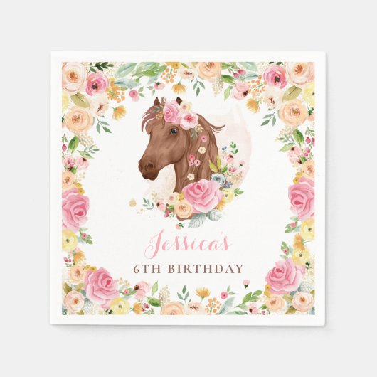 Paardenfeest Cowgirl roze Floral Birthday Servet (Voorkant)