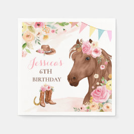 Paardenfeest Cowgirl roze Floral Birthday Servet