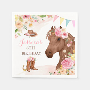 Paardenfeest Cowgirl roze Floral Birthday Servet